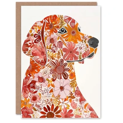 Image of Artery8 Greeting Card Flower Pattern Red Labrador Dog Lover Portrait For Her Woman Birthday