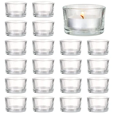 Image of MATANA 24 Tea Light Candle Holders Elegant Clear Glass, 5 x 3 cm for Candles, Votive Tealight Decoration, Restaurant, Celebrations Engagement, Wedding, Anniversary Holder Lights