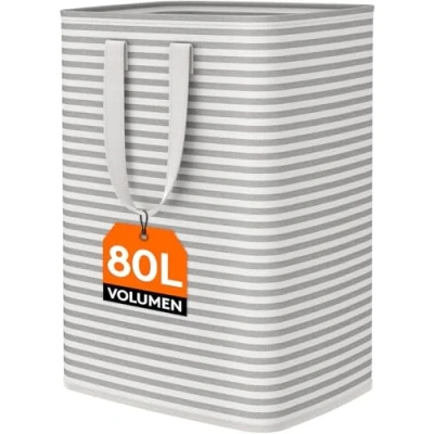 Image of Lifewit 80L Collapsible Washing Laundry Basket Hamper, Dirty Clothes Bin With Extended Handles For Storage Toys In Bedroom Bathroom, Grey