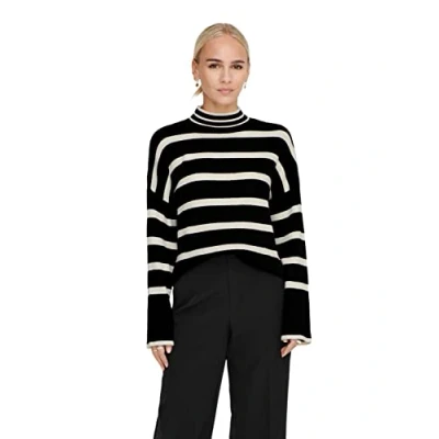 Image of ONLY Onlibi Higneck Jumper, Women&#039;s, Size: Small, Black stripes/whitecap gray melange