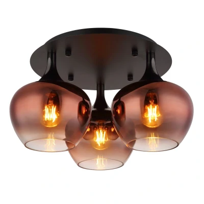 Image of Maxy Globe Ceiling Light Matt Black Copper Glass Shade 3x E27