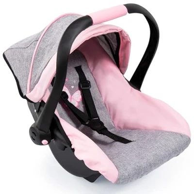 Image of Bayer Design 67933AA Toy, Car Seat Easy Go for Neo Vario Pram with Cover, Doll Accessories, Pink, Grey Butterfly