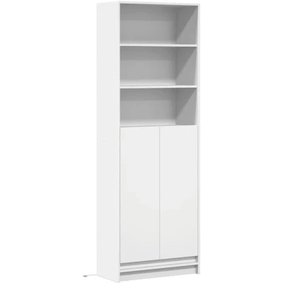 Image of vidaXL Highboard with LED Sideboard Cabinet White Engineered Wood, 69x32.5x200 cm, Living Room/Bedroom, Modern Style