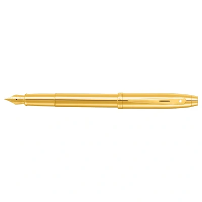 Image of Sheaffer 100 9372 Glossy PVD Gold Fountain Pen With Trim Medium