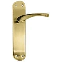Image of Micel 07078 Door Handle Set with Wide Steel Plate and Aluminium Handle, Satin Brass Finish, Gold, 280 x 145 70 mm