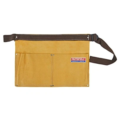 Image of Faithfull Tan Suede Leather Double Nail Pouch For Tool Belt