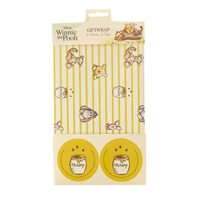 Image of Disney Winnie The Pooh Gift Wrap Pack Contains 2 Sheets &amp; Tags Wrapping Paper