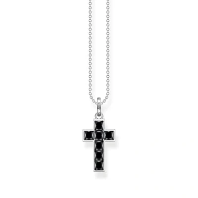 Image of Thomas Sabo Women Necklace Cross Black Stones Silver 925 Sterling Silver, Blackened KE2166 643 11