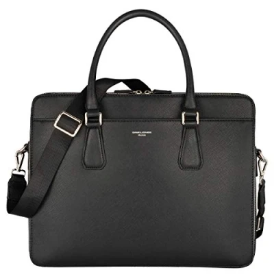 Image of David Jones Men&#039;s Business Briefcase Work Satchel 13 Inch Laptop Bag PU Leather Shoulder Messenger Multiple Pockets Crossbody Computer Handbag Office College Travel Elegant Black
