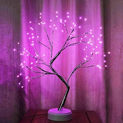Image of Redlution Tree Lamp Lighted Birch 108 LED Twig with Lights up 20 Inches Pre Lit Touch Switch Copper Wire Branch for Indoor (Pink, Tree)