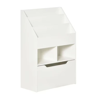 Image of HOMCOM Kids Bookshelf with Storage Drawer, Children&#039;s Bookcase Wheels, Toy Organiser for Bedroom, Playroom White