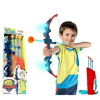Image of kidoloop Children Archery Bow Arrow Set with Quiver Outdoor Play 3 Suction Arrows LED Light For Kids Shooting Gift