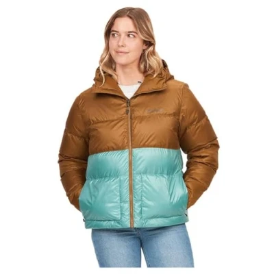 Image of Marmot Women&#039;s Guides down Hoody F22, Lightweight jacket, warm winter puffy, water repellent quilted coat, windproof functional packable outdoor jacket with hood, Hazel/Blue Agave, M
