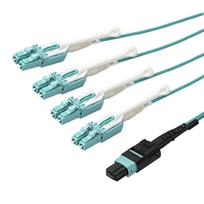 Image of StarTech.com 1m (3ft) MTP(F)/PC to 4x LC/PC Duplex Breakout OM3 Multimode Fiber Optic Cable, OFNP, 8F Type A, 50/125µm LOMMF, 40G Networks, Low Insertion Loss, MPO LC Patch Cord (MPO8LCPL1M)