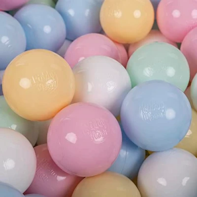 Image of KiddyMoon Soft Plastic Play Balls 100 Balls/7Cm 2.75In Multi Colour Made In EU, Pastel Blue/Pastel Yellow/White/Mint/Light Pink