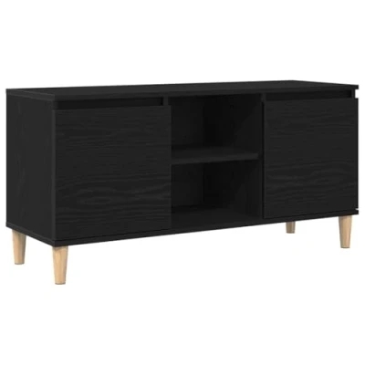 Image of vidaXL TV Cabinet Black Oak Engineered Wood Entertainment Center with Sliding Doors and Shelves 102x35x50 cm