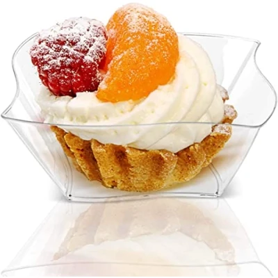 Image of KAHEIGN 100Pcs Plastic Dessert Cups, 150ml Streamline Bowl Clear Parfait Appetizer Cup Reusable Serving for Pudding Mousse Party (9 x 9cm)
