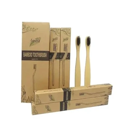 Image of LouiQ Bamboo Toothbrushes Wooden Biodegradable Eco Friendly Vegan Natural Organic Charcoal Tooth Brush Premium.