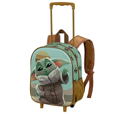 Image of Star Wars The Mandalorian Say Hi Small 3D Backpack with Wheels, Green, 13 x 26 34 cm, Capacity 12.5 L