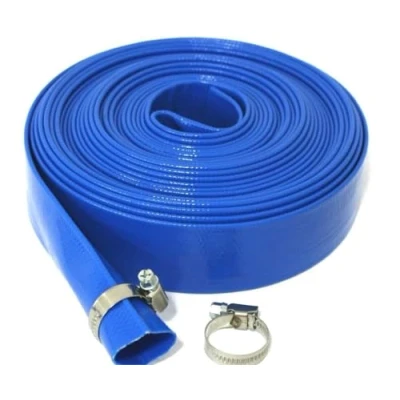 Image of Blue Layflat Water Discharge Hose Pipe Pump Irrigation 32mm (1 1/4&quot;) Bore x 20 Metres Long Including 2 Clips