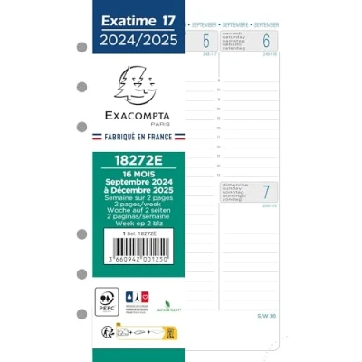 Image of Exacompta Refill Exatime 17 18272E the week on 2 Pages with a vertical grid September 2019 to December 2020 10.5 x 17.2 cm