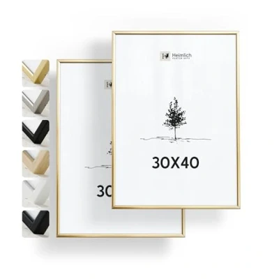 Image of Heimlich double pack (2 pcs.) Picture Frames Aluminium with Shatterproof Acryl Glass 30x40, Alu Gold
