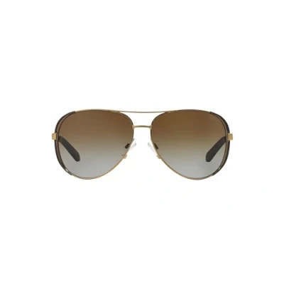 Image of Michael Kors Chelsea Sunglasses, Women&#039;s, Size: 59, Gold/dark chocolate brown
