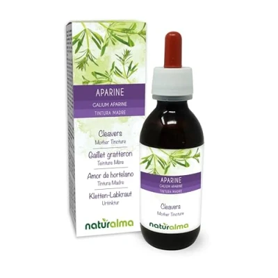 Image of Cleavers or Clivers (Galium aparine) herb with Flowers Alcohol Free Mother Tincture Naturalma Liquid Extract Drops 120 ml Food Supplement Vegan