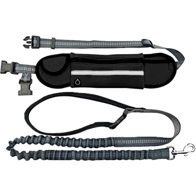 Image of Hands Free Dog Lead with Reflective Bungee,Adjustable Waist Belt and Pouch, Leash for Walking Running Training,Suitable Medium Small Dogs (Black)