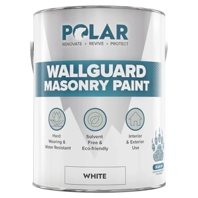 Image of Polar Premium Wallguard Masonry Paint White 5 Litre Exterior Coatings Ideal For Brick, Stone, Pebbledash &amp; Concrete Waterproof Protection