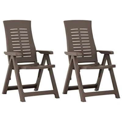 Image of vidaXL 2 Pack Mocha Garden Reclining Chairs Adjustable Outdoor Plastic Loungers for Patio, Deck, and Poolside
