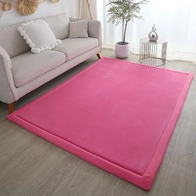 Image of Dmkjdzsw Crawling Mat for Baby Non slip，Nursery Rug，Coral Velvet Area Rugs，2cm Thick Kids Carpet Hot Pink 150 * 180cm