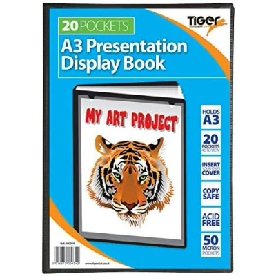 Image of Tiger A3 Black Presentation Display Book With 20 Pockets (40 Views) Saver Pack of X12 (Save 20%)
