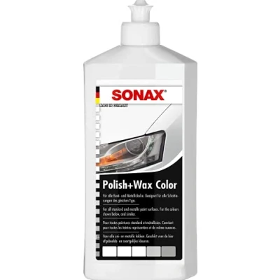Image of SONAX Polish+Wax Color White (500 ml) Smoothens out fine unevennesses, polishes and freshens up the paintwork&#039;s colours. Item No. 0296000 810