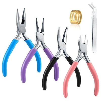 Image of Jewellery Pliers Set, Making Tools Kit, Needles Nose Plier, Long Pliers, Chain Wire Cutter, Jewelry Craft for Beading Necklace Repair Supplies