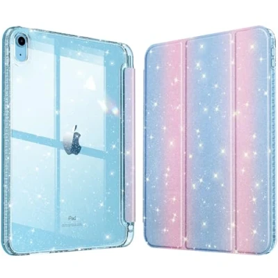 Image of FINTIE Slim Case for iPad (A16) 11th Generation 11 Inch (2025), 10th 10.9 (2022) [Built in Pencil Holder] Sparkly Cover with Shiny Back Shell, Auto Wake/Sleep, Pink/Blue