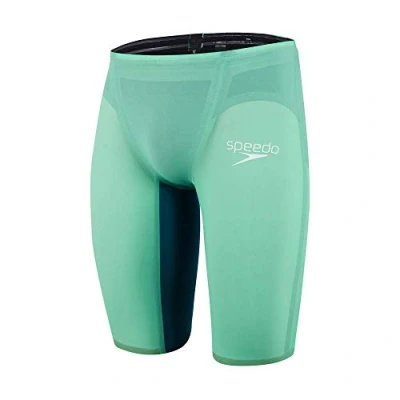 Image of Speedo Fastskin LZR Pure Valor Jammer Swimsuit, Men, Green Glow/Nordic Teal/White, 20