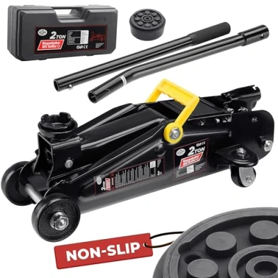 Image of Deuba® Hydraulic 2 Tonne Trolley Floor Jack for Cars Lift Height 135 330 mm With Case and Rubber Pad Portable Garage Workshop Equipment