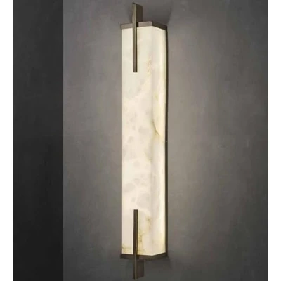 Image of TRIVIDHA Modern Marble Wall Light With Black Base Square Alabaster Sconce Linear Long Tube Lighting Brass Anti rust Mount For Bedroom Living Room