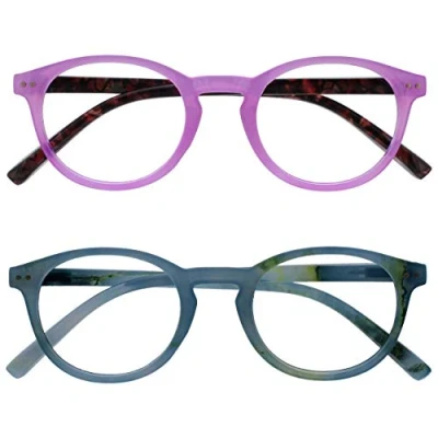 Image of OPULIZE Zen Reading Glasses 2 Pack Cool Round Frame Spring Hinges Scratch Resistant Shiny Pink Turquoise Mens Womens RR24 4Q +1.00