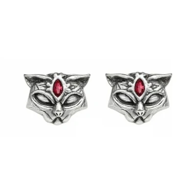 Image of Alchemy Gothic Sacred Cat Studs Earring Set Silver Coloured