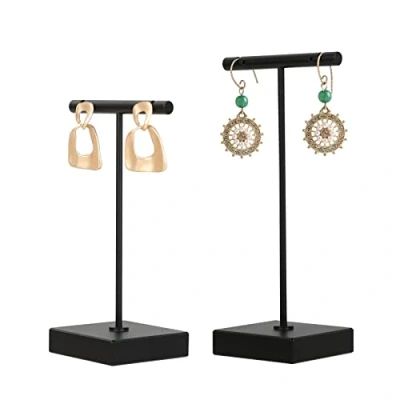 Image of GemeShou 2pcs metal earring holder, Black T bar display stand, mini hangers for earrings Jewelry Photography, storage organizer【Black Square Base 2pcs】
