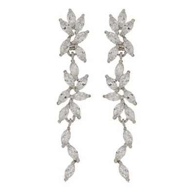 Image of Clip On Earrings Silver Plated Drop with Clear Cubic Zirconia Stones Alison
