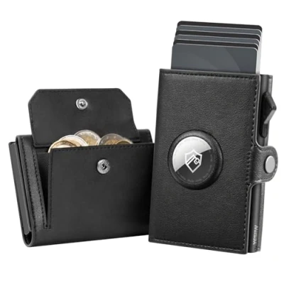 Image of YESIIW Mens Wallets Airtag Wallet for Apple Air Tag, RFID Card Holder Tag Leather Slim Men UK, Pop Up Smart with Coin Pocket and Money Clip, Black