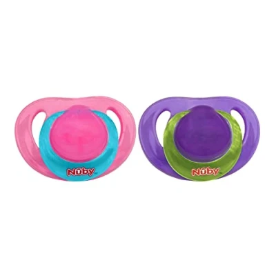 Image of 2Pcs Set of Silicone Orthodontic Dummies with Soft nubs for Newborn Babies BPA Free and Non Toxic Suitable 0 6 Months (Pink &amp; Purple)