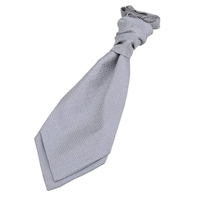 Image of DQT Boys Greek Key Patterned Wedding Cravat Silver
