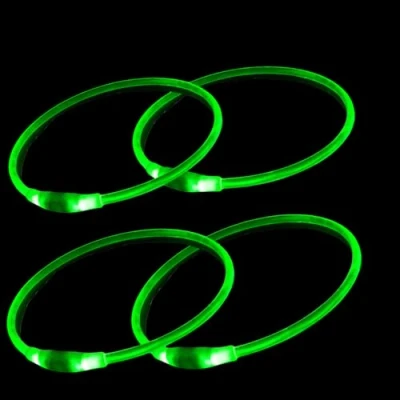 Image of 4 PCS LED Dog Collar, USB Rechargeable Flashing Collar for Night Safety, Adjustable, Waterproof, Bright Illuminated Dogs, One Size Fits All, Green