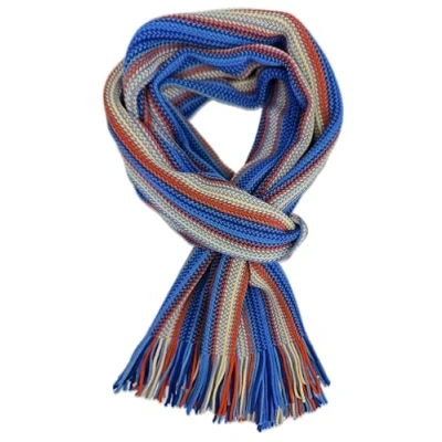 Image of Rotfuchs Red Fox Knit Scarf Men&#039;s Warm &amp; Soft Unisex Wool Striped Multi Multicolor (Orange Blue)