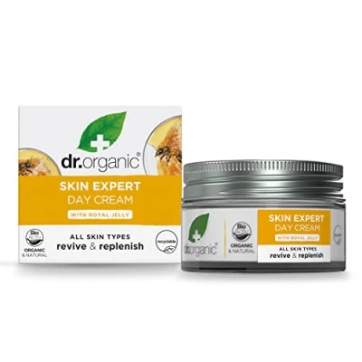 Image of Dr Organic Royal Jelly Day Cream, Healthy Aging, All Skin Types, Mens, Womens, Natural, Vegetarian, Cruelty Free, Paraben &amp; SLS Recycled Recyclable, Organic, 50ml, Packaging may vary