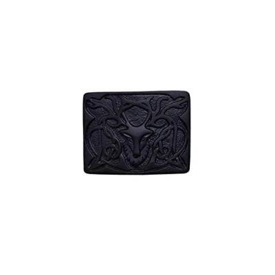 Image of Mens Scottish Kilt Belt Buckle Stag Head Antique Silver Finish/Highland Kilts Dress Buckles Celtic Knot Matilice Brass (Jet Black Finish)